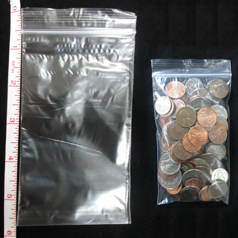100 W 3"x5" H Baggies Plastic Bags Reclosable 2 Mil Clear Poly