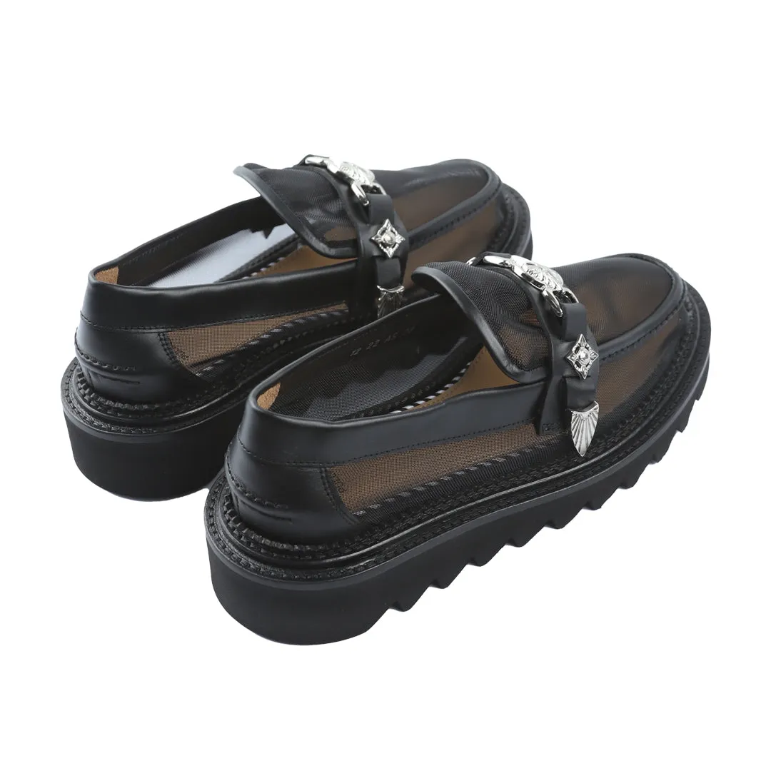 AJ1243  MESH CHUNKY LOAFERS BLACK MESH BLACK LEATHER