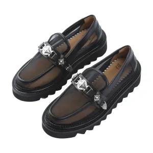 AJ1243  MESH CHUNKY LOAFERS BLACK MESH BLACK LEATHER