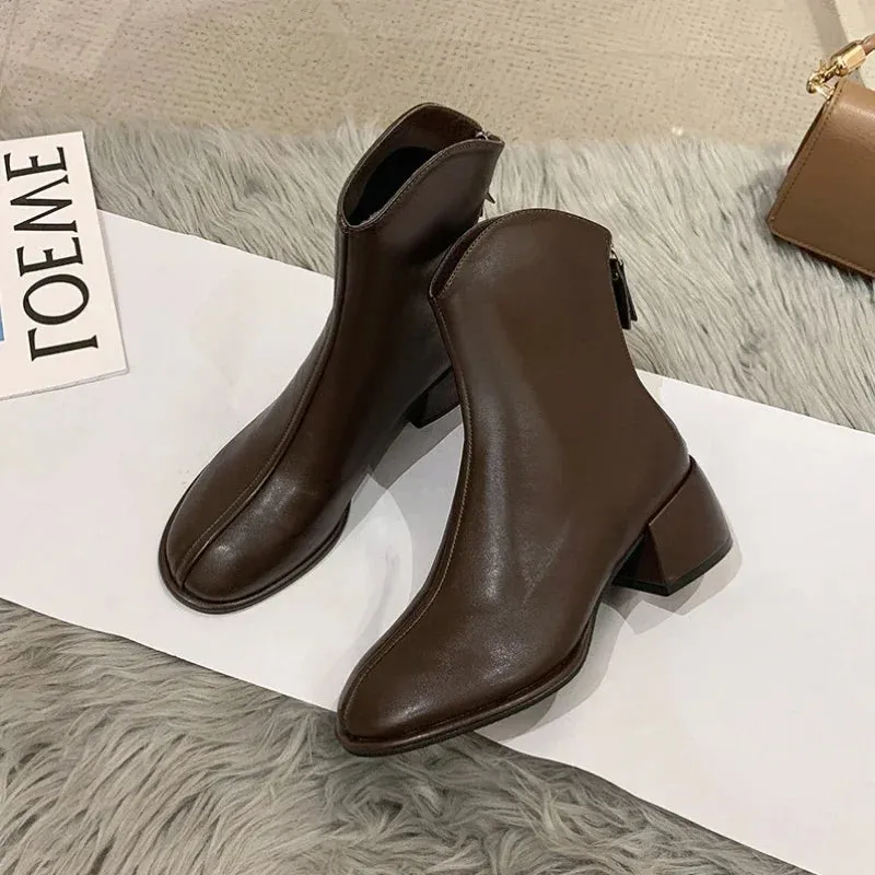 Amozae-Women Ankle Boots Comfy Winter Short Boot Ladies Plus Size 43 Zip Casual Round Toe Patent PU Fashions Beige Low Heel Boots Women