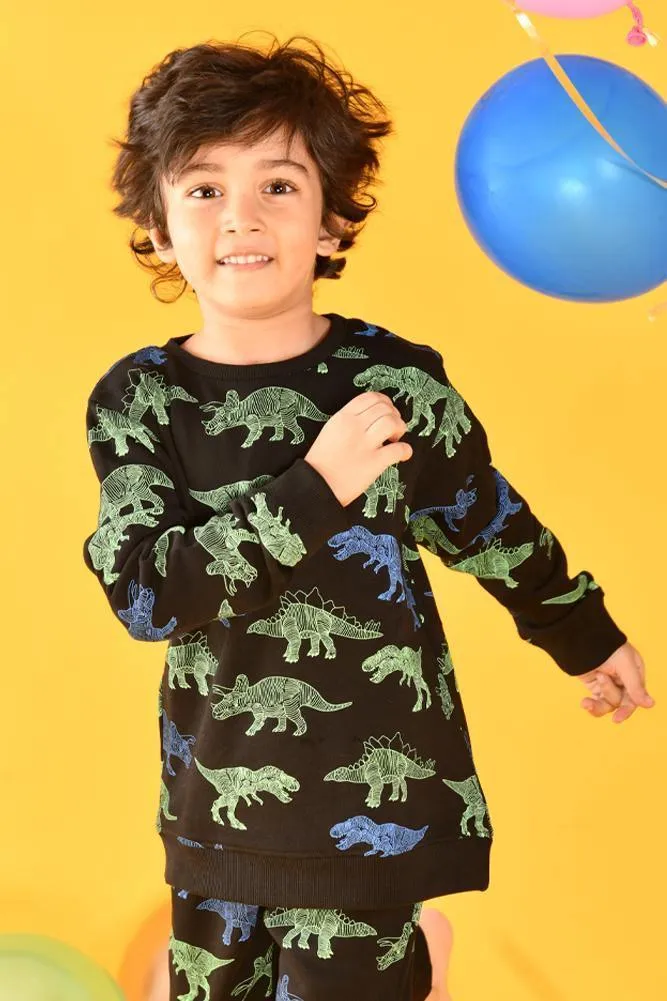 DINOSAUR BOYS BLACK SWEATSHIRT JOGGER SET (FLEECE)