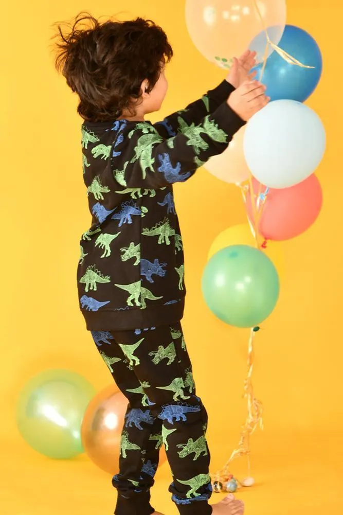 DINOSAUR BOYS BLACK SWEATSHIRT JOGGER SET (FLEECE)