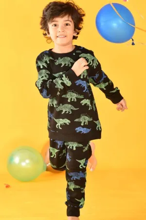 DINOSAUR BOYS BLACK SWEATSHIRT JOGGER SET (FLEECE)