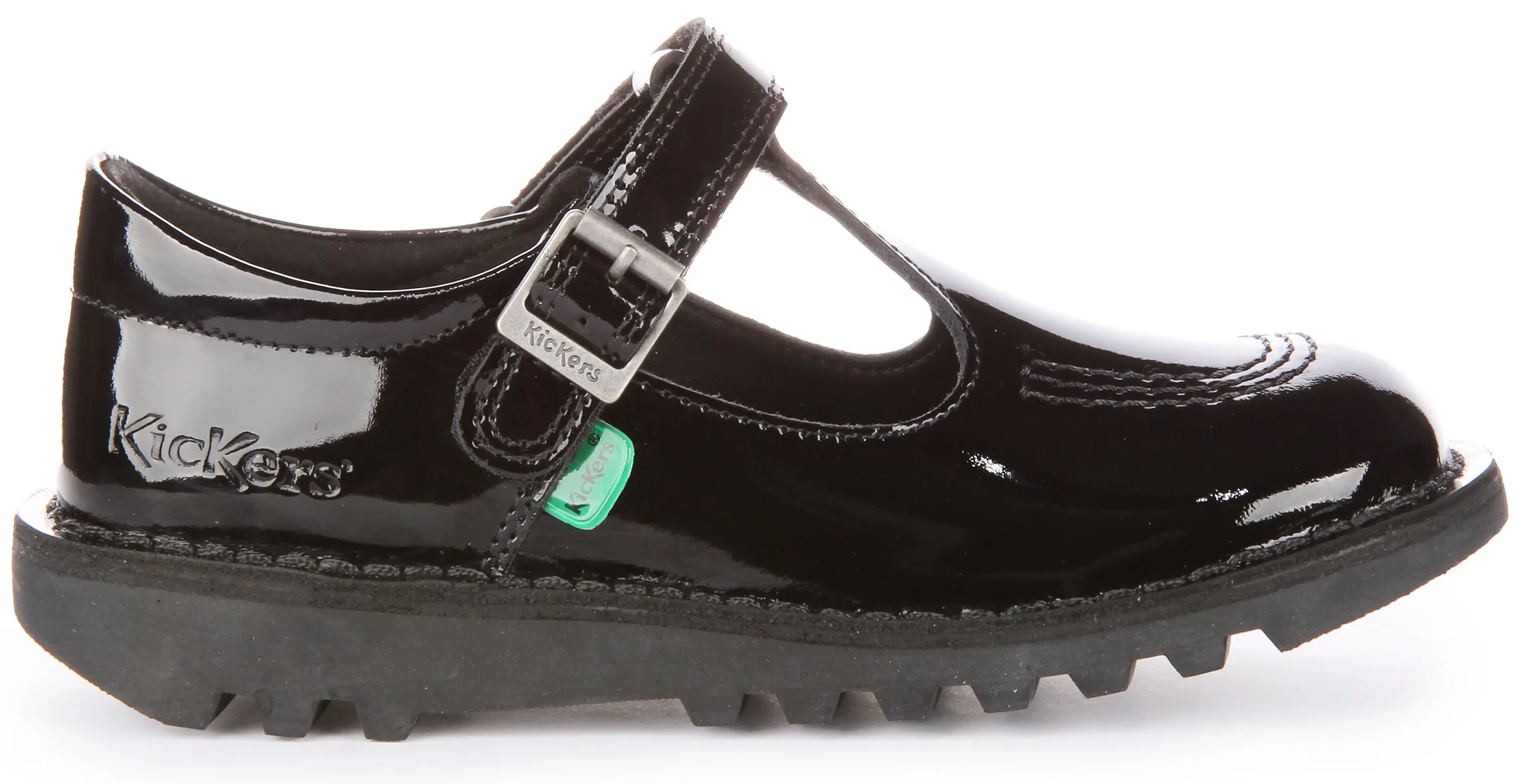 Kickers Kick T Bar Velcro In Black Patent For Junior