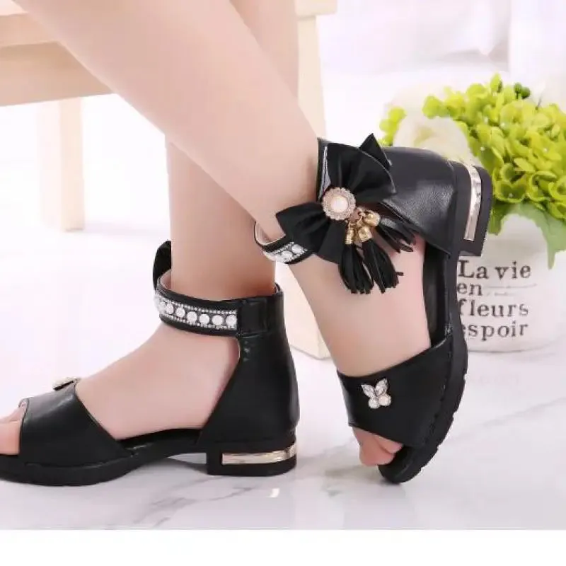 Kids Bow Sandals Children Girls Summer Cute Sandals Beach Sandals 2021 Princess Fashion High Heels Tassel School Shoes