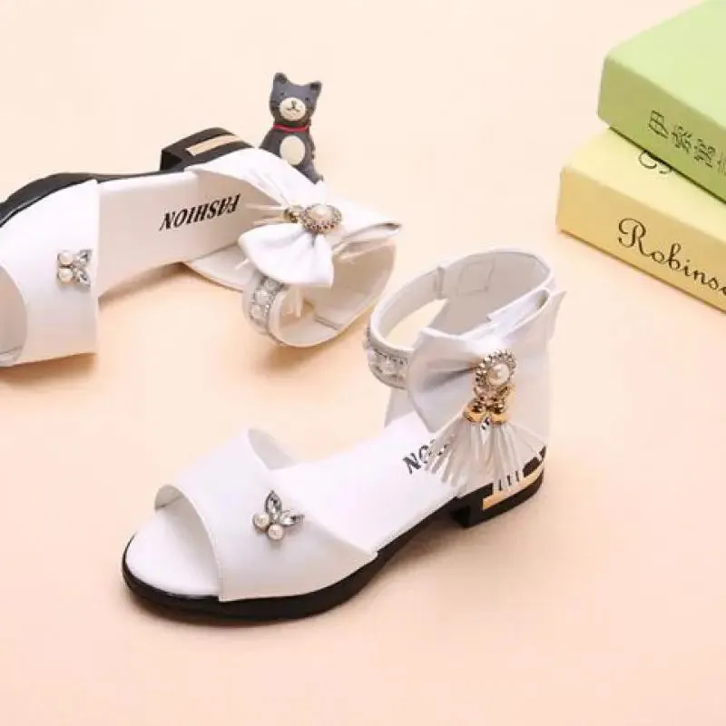 Kids Bow Sandals Children Girls Summer Cute Sandals Beach Sandals 2021 Princess Fashion High Heels Tassel School Shoes
