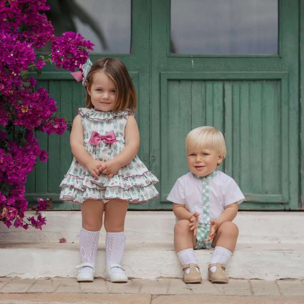 Purple & Green Garden Ruffle Dress & Bloomers