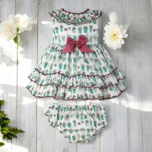 Purple & Green Garden Ruffle Dress & Bloomers