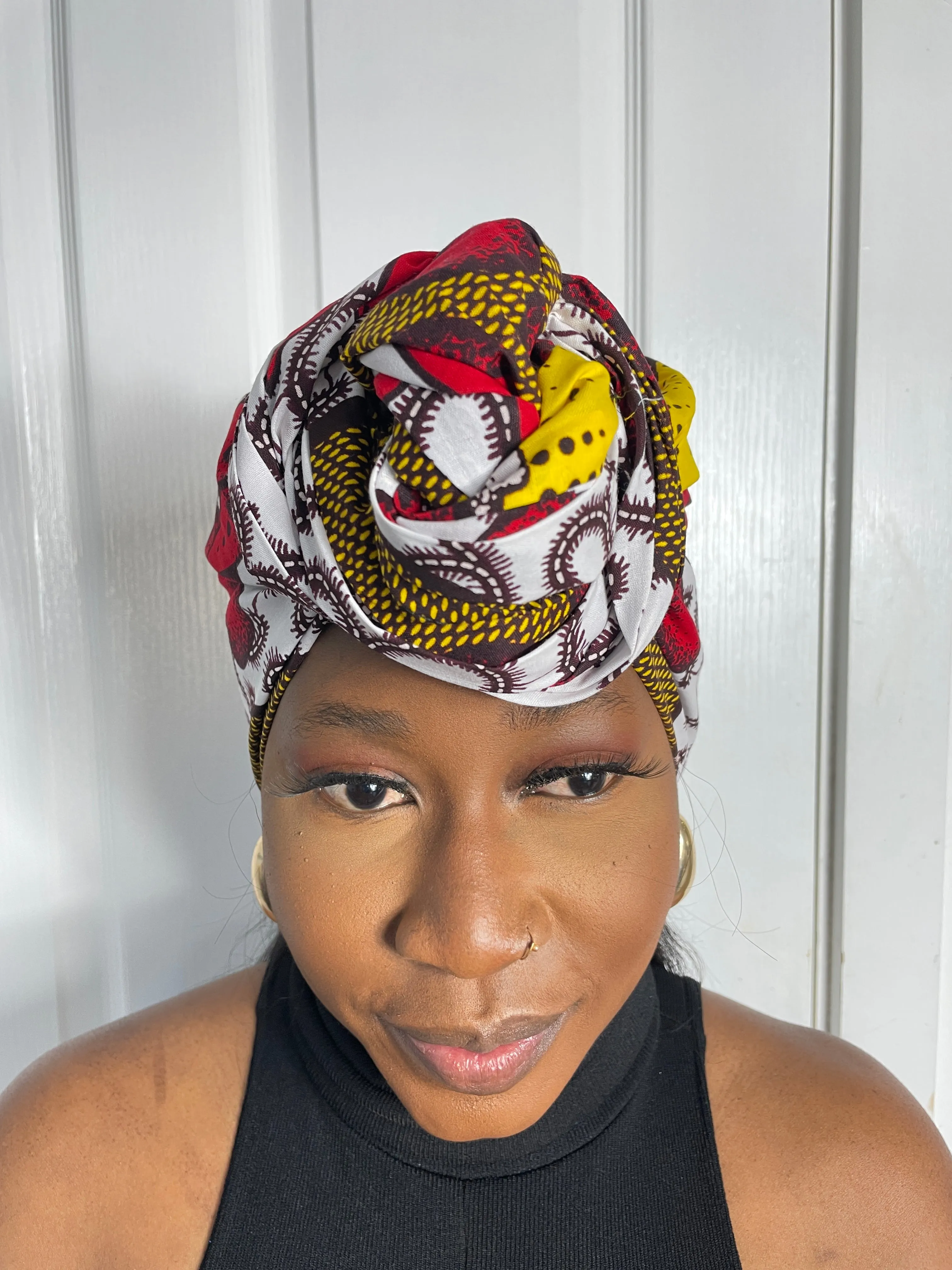 Tara Yellow Red and White Ankara Headwrap/Scarf