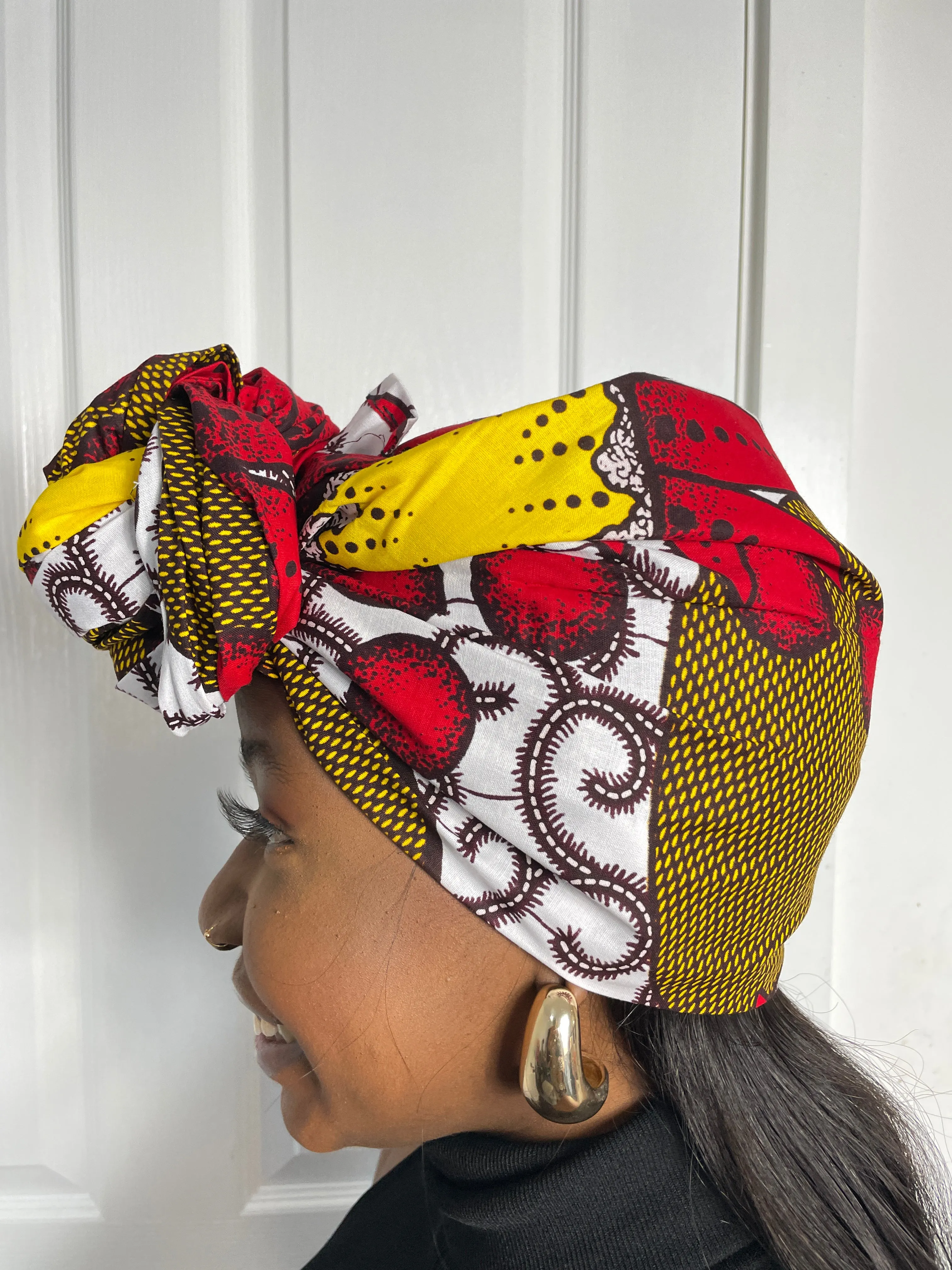 Tara Yellow Red and White Ankara Headwrap/Scarf