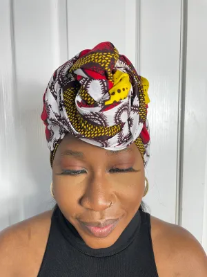 Tara Yellow Red and White Ankara Headwrap/Scarf