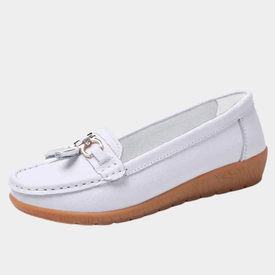 Women's Leather Loafers - Slip-On Tassel Moccasins - Soft Wedge Sole Casual Shoes - Multiple Colours